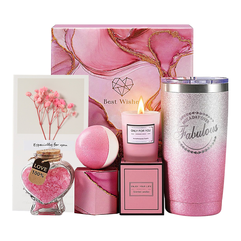 Self Care Wellness Giftbox (Mug, Sea Salt, Scented Candle, Bath Bomb) - Pink