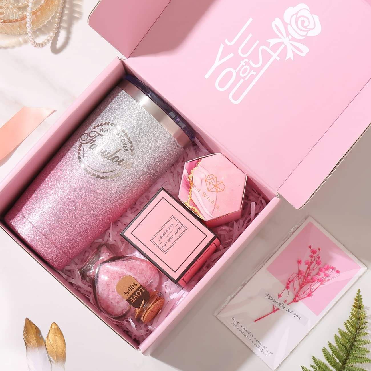 Self Care Wellness Giftbox (Mug, Sea Salt, Scented Candle, Bath Bomb) - Pink