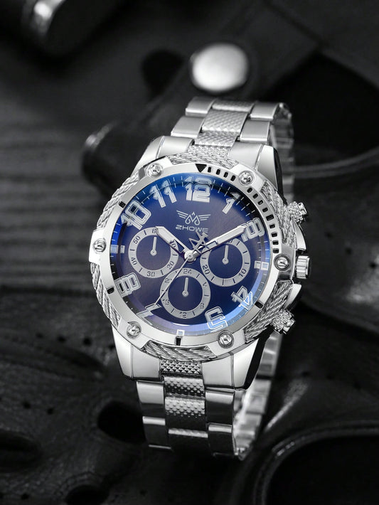 Men's Stainless Steel Round Dial Quartz Watch