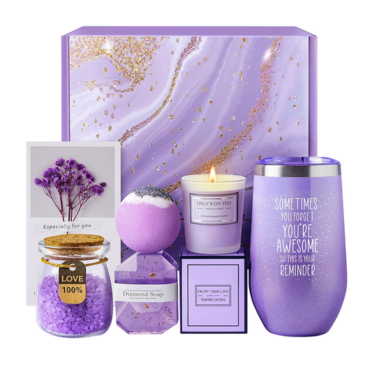 Self Care Wellness Giftbox (Mug, Sea Salt, Scented Candle, Bath Bomb) - Purple
