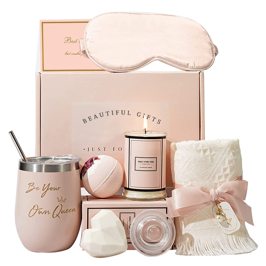 Premium Self Care Wellness Giftbox (Mug, Sea Salt, Scented Candle, Bath Bomb, Blanket, Sleeping Mask) - Peach