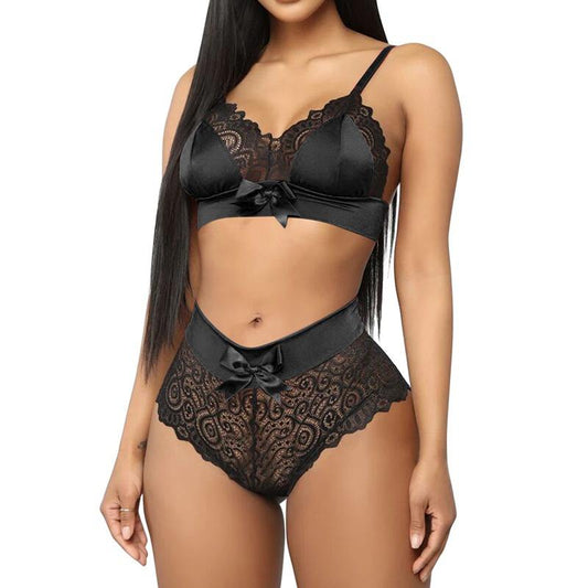 Seamless Women's Back Closure Polyester Push up Bra Floral Lace Bra & Panty Lingerie Set